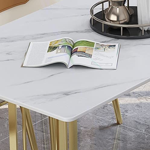 Modern Sintered Stone Dining Table BIGMAII Luxury Rectangle Kitchen Dinner Table with White Marble Top and Gold Double Pedestal for Restaurant Dining Room - 47.2" (Not Including Chairs)