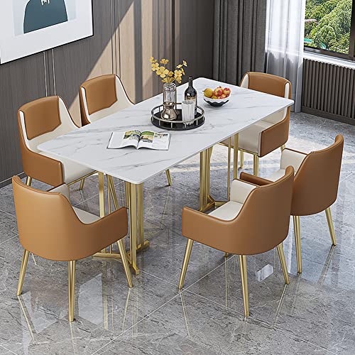 Modern Sintered Stone Dining Table BIGMAII Luxury Rectangle Kitchen Dinner Table with White Marble Top and Gold Double Pedestal for Restaurant Dining Room - 47.2" (Not Including Chairs)