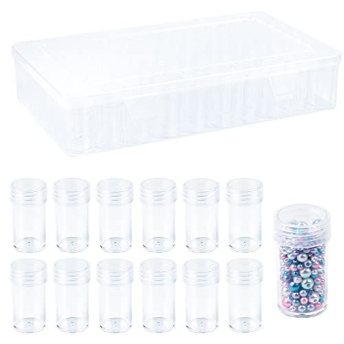 Framendino, 60 Grids Diamond Painting Storage Container Jars with Lid 64 Pcs Label Stickers Plastic Beads Container for DIY Diamond Nail Art Crafts Seeds