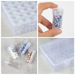 Framendino, 60 Grids Diamond Painting Storage Container Jars with Lid 64 Pcs Label Stickers Plastic Beads Container for DIY Diamond Nail Art Crafts Seeds