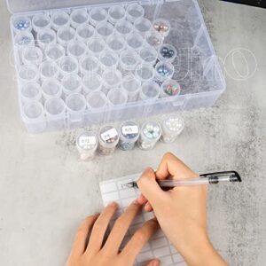 Framendino, 60 Grids Diamond Painting Storage Container Jars with Lid 64 Pcs Label Stickers Plastic Beads Container for DIY Diamond Nail Art Crafts Seeds