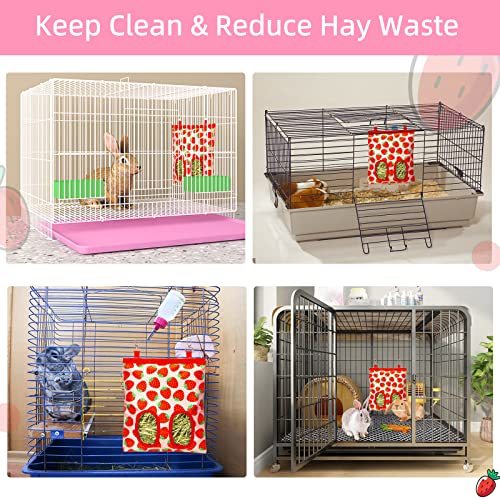 Terossy Rabbit Hay Feeder for Cage, Upgraded Hanging Guinea Pig Hay Feeder Bag for Rabbits Bunny Chinchilla Hamster with 3 Hooks, Mess Free Small Animals Grass Holder, 9.8x11.4Inch, 2 Reinforced Holes