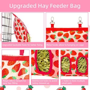 Terossy Rabbit Hay Feeder for Cage, Upgraded Hanging Guinea Pig Hay Feeder Bag for Rabbits Bunny Chinchilla Hamster with 3 Hooks, Mess Free Small Animals Grass Holder, 9.8x11.4Inch, 2 Reinforced Holes