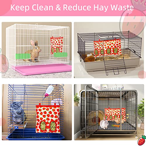 Terossy 2PCs Large Capacity Hay Feeder Rabbit, Mess-free Hanging Hay Feeder for Guinea Pigs, Hay Bag for Rabbits Bunny Chinchilla Hamster, Chew Proof Waste-free, 2Holes+4Holes, 9.8x11.4+11.8x18.5 Inch