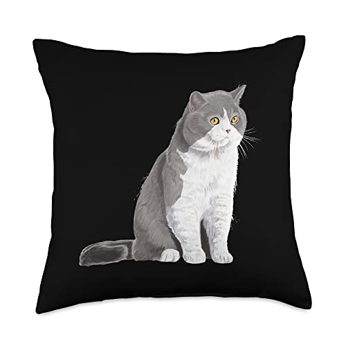 British Shorthair Gifts Sitting Cat British Shorthair Throw Pillow, 18x18, Multicolor