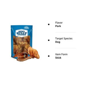 Best Bully Sticks All Natural USA Baked & Packed Pig Ears for Dogs - Single Ingredient Highly Digestible 100% Pork Dog Chew Treats - Great for Puppies, Small, Medium, and Large Dogs - 12 Pack