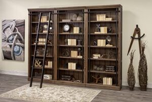 martin furniture avondale 8' tall bookcase wall with ladder, storage organizer, display shelf for office, brown