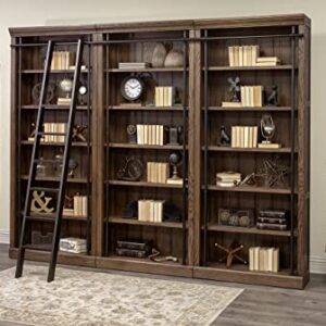 Martin Furniture Avondale 8' Tall Bookcase Wall with Ladder, Storage Organizer, Display Shelf for Office, Brown