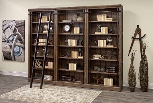 Martin Furniture Avondale 8' Tall Bookcase Wall with Ladder, Storage Organizer, Display Shelf for Office, Brown