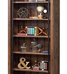 Martin Furniture Avondale 8' Tall Bookcase Wall with Ladder, Storage Organizer, Display Shelf for Office, Brown