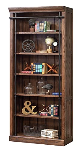 Martin Furniture Avondale 8' Tall Bookcase Wall with Ladder, Storage Organizer, Display Shelf for Office, Brown