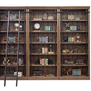 Martin Furniture Avondale 8' Tall Bookcase Wall with Ladder, Storage Organizer, Display Shelf for Office, Brown