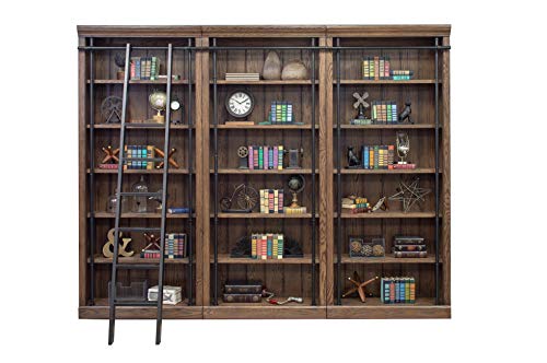 Martin Furniture Avondale 8' Tall Bookcase Wall with Ladder, Storage Organizer, Display Shelf for Office, Brown