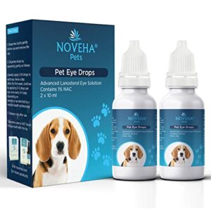 noveha cataract drops for pets | advanced lanosterol solution + nac | therapeutic eye lubricating drop for dog & cats | improve vision clarity, health & dryness, pink relief in animals (2 x 10 ml)