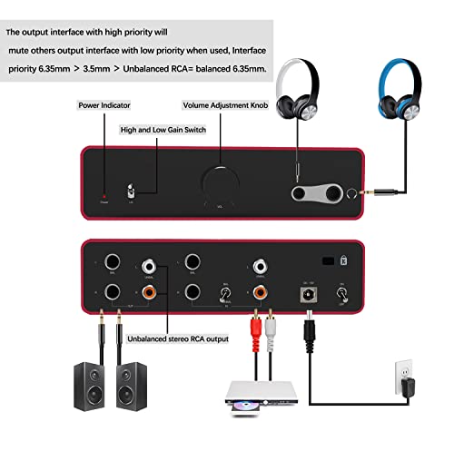 Wrugste Hi-Fi Headphone Amplifier and Preamp Stereo Earphone Amp Plug and Play with BAL/RCA Input 3.5mm/6.35mm Output Give Earbuds Earphones and Headphones Extra Boost and Control