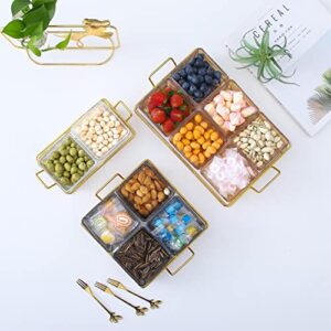 3 Square Glass Serving Dish with Gold Metal Rack, Chip and Dip Set, Food Trays for Party, Stand Sets for Nuts, Fruits, Snacks, Candy