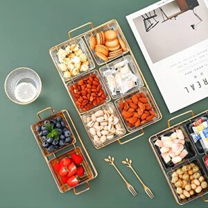 3 Square Glass Serving Dish with Gold Metal Rack, Chip and Dip Set, Food Trays for Party, Stand Sets for Nuts, Fruits, Snacks, Candy