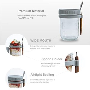 SMARCH Overnight Oats Jars with Lid and Spoon，10 oz Large Capacity Airtight Oatmeal Container with Measurement Marks, Mason Jars with Lid for Cereal On The Go Container (white)