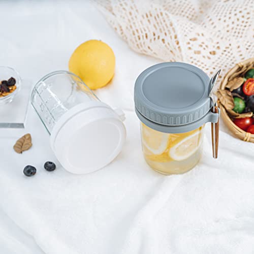 SMARCH Overnight Oats Jars with Lid and Spoon，10 oz Large Capacity Airtight Oatmeal Container with Measurement Marks, Mason Jars with Lid for Cereal On The Go Container (white)