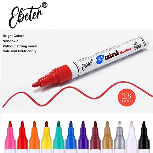 Ebeter Paint Marker Pens - 2 Pack Single color Permanent Oil Based Paint Markers,Quick Dry,Medium Tip,and Waterproof Marker Pen for Wood, Fabric, Plastic,Rock Painting,Metal,Canvas, Mugs,Glass(White)