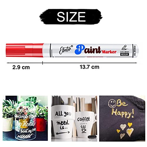 Ebeter Paint Marker Pens - 2 Pack Single color Permanent Oil Based Paint Markers,Quick Dry,Medium Tip,and Waterproof Marker Pen for Wood, Fabric, Plastic,Rock Painting,Metal,Canvas, Mugs,Glass(White)