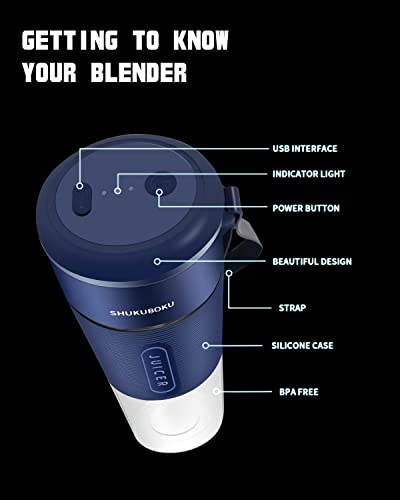 SHUKUBOKU Portable Blender,with USB Rechargeable,Mini Blender For Shakes and Smoothies,Travel Juicer Cup，Made with BPA-Free Material Portable Juicer,10oz Handheld Blender,Portable Juicer(White)