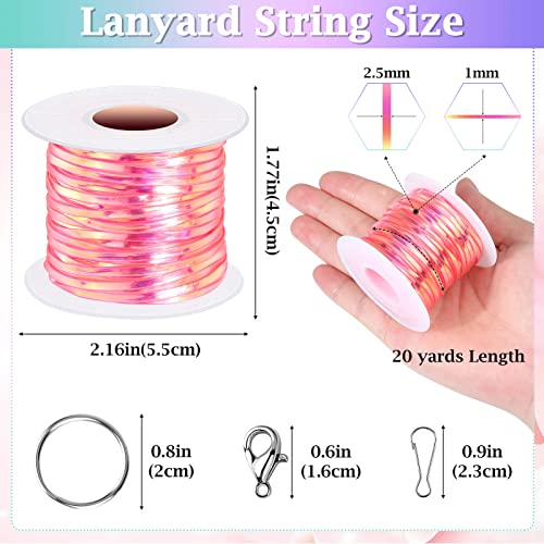 Cridoz Boondoggle Lanyard String Kit with 20 Rolls Plastic Lacing Cord and 50Pcs Keychain Lanyard Accessories, Gimp String Weaving Kit for Keychain Crafts, Bracelet and Lanyards