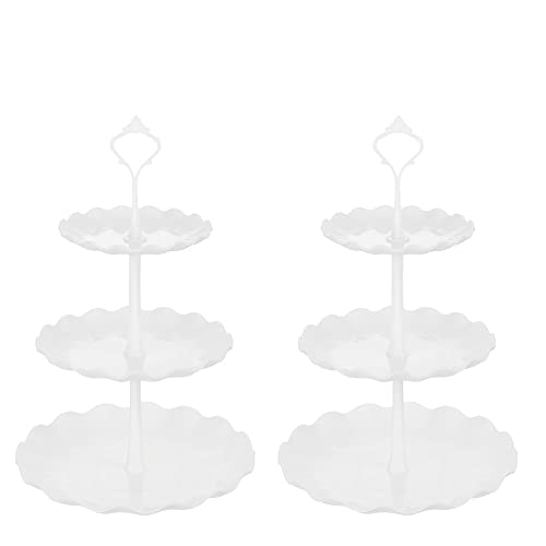 Plastic Cupcake Stands, 3 Tier Cupcake Stand, Dessert Tower Tray for Tea Party, Baby Shower and Wedding (2 Pack, Wave Style)