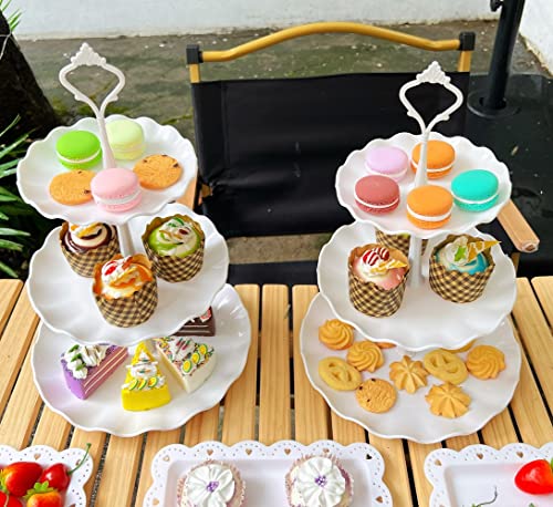 Plastic Cupcake Stands, 3 Tier Cupcake Stand, Dessert Tower Tray for Tea Party, Baby Shower and Wedding (2 Pack, Wave Style)