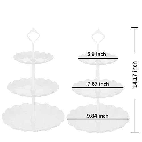 Plastic Cupcake Stands, 3 Tier Cupcake Stand, Dessert Tower Tray for Tea Party, Baby Shower and Wedding (2 Pack, Wave Style)