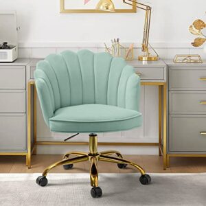 hulalahome velvet home office chair with gold base, womans modern cute shell back upholstered desk chair for vanity, adjustable swivel task chair for living room,【sage chair for desk】