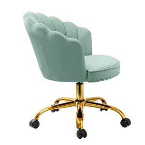 HULALAHOME Velvet Home Office Chair with Gold Base, Womans Modern Cute Shell Back Upholstered Desk Chair for Vanity, Adjustable Swivel Task Chair for Living Room,【SAGE Chair for Desk】