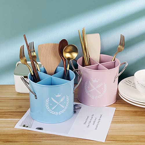 CBEYNCHOS Kitchen Utensil Holder for Countertop,Silverware Organizer,Flatware Organizers for Forks Spoons Knives Cooking Tools,Cutlery Caddy with Drain Hole,Kitchen Table Decor for Party (Pink)