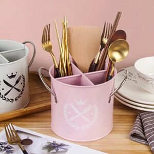 CBEYNCHOS Kitchen Utensil Holder for Countertop,Silverware Organizer,Flatware Organizers for Forks Spoons Knives Cooking Tools,Cutlery Caddy with Drain Hole,Kitchen Table Decor for Party (Pink)