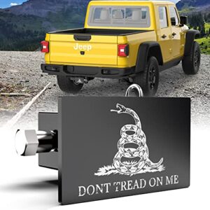 boslla trailer hitch cover, don't tread on me-metal 2" inch tow rear receivers plug covers black with stainless steel pin bolt for trucks, rv, cars