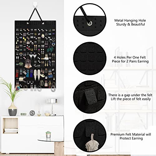 AinsListy Earring Organizer Hanging Earring Holder, Holds Up To 330 Pairs, Soft Felt Wall Mount Earring Display Holder Stud Earrings Organizer for Women Girls - 2 Pack (Include Metal Hook and Rope)