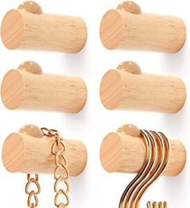 fdnvktt natural wood wall hooks - 6 packs - adhesive wooden coat hook pegs - modern wood pegs for hanging - decorative wooden pegs for hanging towel, hat, purse, plant (beech wood)