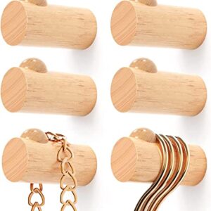 FDNVKTT Natural Wood Wall Hooks - 6 Packs - Adhesive Wooden Coat Hook Pegs - Modern Wood Pegs for Hanging - Decorative Wooden Pegs for Hanging Towel, Hat, Purse, Plant (Beech Wood)