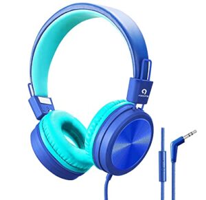 adoope kids headphones wired kids headphones for school/travel/home, kindle, mac, tablet, ipad, 3.5mm headphone jack, blue kids headphones with microphone