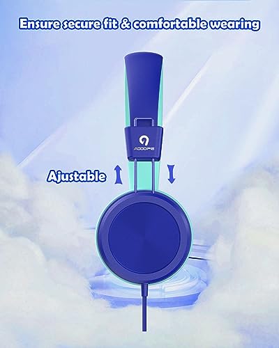 ADOOPE Kids Headphones Wired Kids Headphones for School/Travel/Home, Kindle, Mac, Tablet, iPad, 3.5mm Headphone Jack, Blue Kids Headphones with Microphone