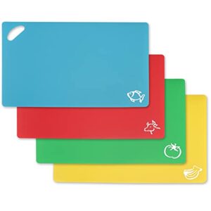 toplive plastic cutting board mats,4 pack flexible bpa free non-slip dishwasher safe colored cutting board mats with food icons