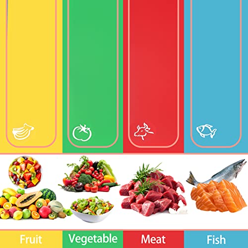 Toplive Plastic Cutting Board Mats,4 Pack Flexible BPA Free Non-Slip Dishwasher Safe Colored Cutting Board Mats with Food Icons