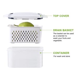 6 Pack Produce Saver Storage Containers , 3 fresh-keeping boxes + 3 drain baskets Multifunctional Draining Crisper with Strainers, Keep Vegetables Fresh ,Fresh Vegetable Fruit Storage Containers ,