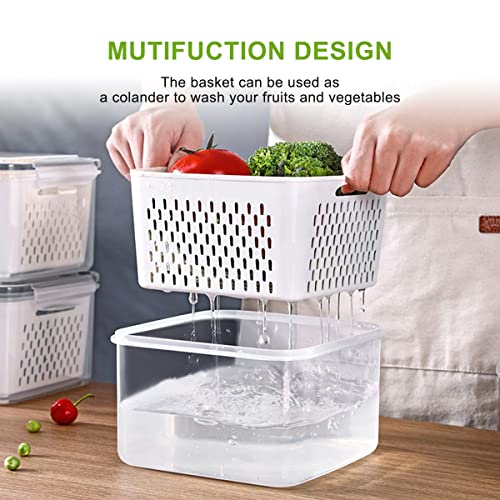 6 Pack Produce Saver Storage Containers , 3 fresh-keeping boxes + 3 drain baskets Multifunctional Draining Crisper with Strainers, Keep Vegetables Fresh ,Fresh Vegetable Fruit Storage Containers ,