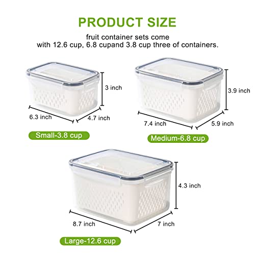 6 Pack Produce Saver Storage Containers , 3 fresh-keeping boxes + 3 drain baskets Multifunctional Draining Crisper with Strainers, Keep Vegetables Fresh ,Fresh Vegetable Fruit Storage Containers ,