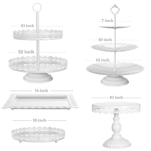 ALEDO White Cake Stand 5 Pcs, Dessert Table Display Set Metal Antique-inspired with Cake Pop Stand, Cupcake Tower, Treats Candy Station for Wedding Birthday Party Baby Shower Celebration Holiday Décor