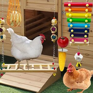 Hamiledyi Chicken Swing for Coop, 4 PCS Colorful Chick Hanging Swing Toys with Xylophone Vegetable String Bag Fruit Skewer, Chicken Coop Accessories for Chicks Macaw Parrots Birds