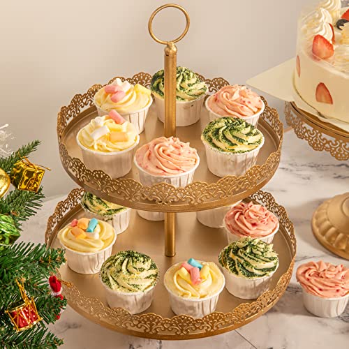 ALEDO Gold Cake Stand 4 Pcs, Dessert Table Display Set Metal Antique-Inspired with Cake Pop Stand, Cupcake Tower, Treats Candy Station for Wedding Birthday Party Baby Shower Celebration Holiday Décor