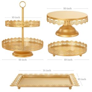 ALEDO Gold Cake Stand 4 Pcs, Dessert Table Display Set Metal Antique-Inspired with Cake Pop Stand, Cupcake Tower, Treats Candy Station for Wedding Birthday Party Baby Shower Celebration Holiday Décor