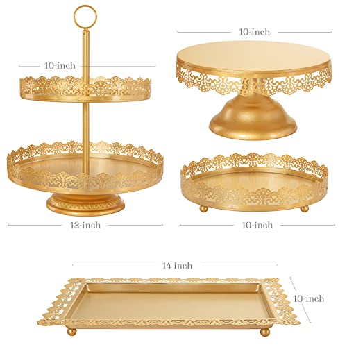 ALEDO Gold Cake Stand 4 Pcs, Dessert Table Display Set Metal Antique-Inspired with Cake Pop Stand, Cupcake Tower, Treats Candy Station for Wedding Birthday Party Baby Shower Celebration Holiday Décor